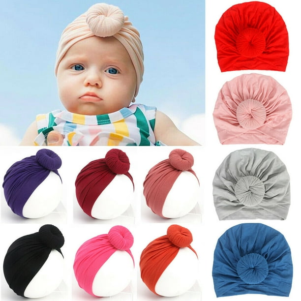 Newborn Toddler Kids Baby Boys Girls Knot Bow Turban Beanie Hat Headdress Caps